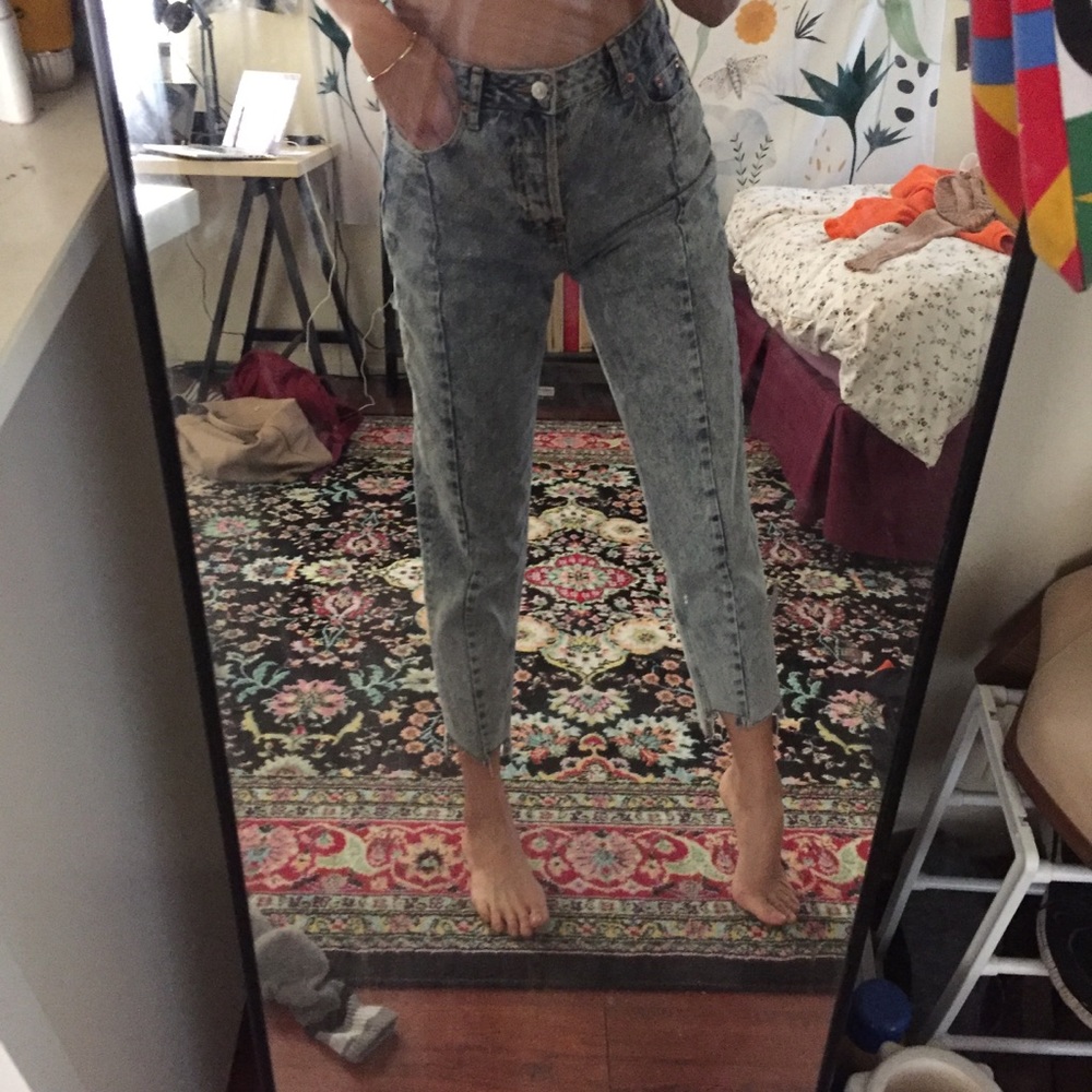zara acid wash high waisted mom jeans